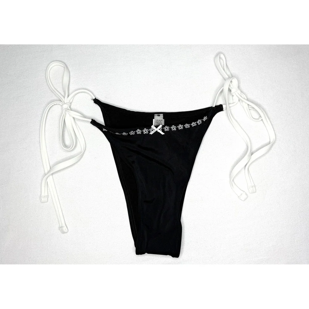 Frankie's x Victorias VS PINK Rosemary Bikini Bottom M Black Floral Side Tie